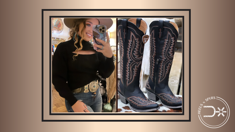 1. An Effortless Day-to-Night Transition_ Fancy Black Sweater, Chimayo Ariat Skirt, and Ariat Women’s Casanova Western Boots