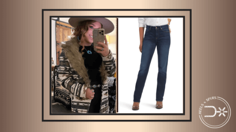 Pretty Patterns to Nail the Look: Beth Long Fur Jacket, Black Turtleneck Bodysuit, and Premium High Rise Ariat Straight Jean
