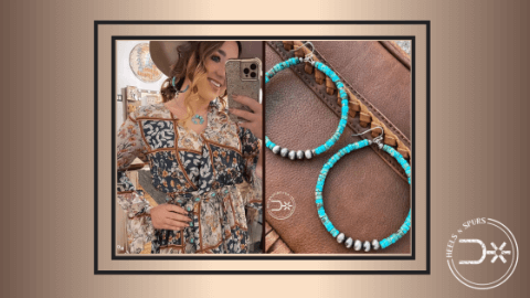 Dainty Prints for a Timeless Appeal: Boho Dress, Mini Navajo and Turquoise Choker, Tulsa Hoops, and San Luis Sling Backs