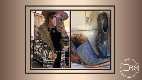 7. An Escapade into the Winter Wonderland_ Beth Long Fur Jacket, Ariat Banyan Bark LS Top, R.E.A.L. Mid Rise Entwined Boot Cut Jean, and Cash Black Jolene Ariat Boots
