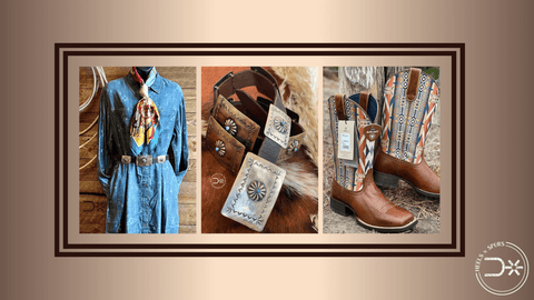 The Camp Dress in Denim Blue, The Flower Concho Belt, The Ariat Pendleton Circuit Savanna Western Boot