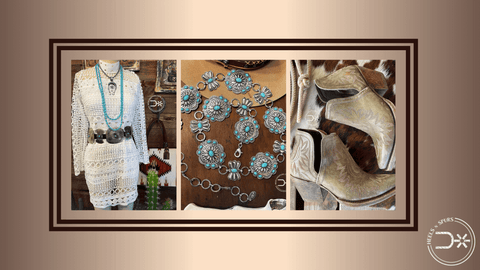 The Classic Lace Dress, Ariat Distressed Turquoise Dixon Western Boot, and Senora Chain Belt