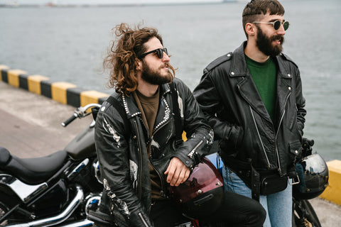 bearded men bikers talking