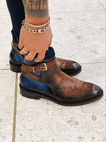 Cross Strap Boots - Brown & Blue