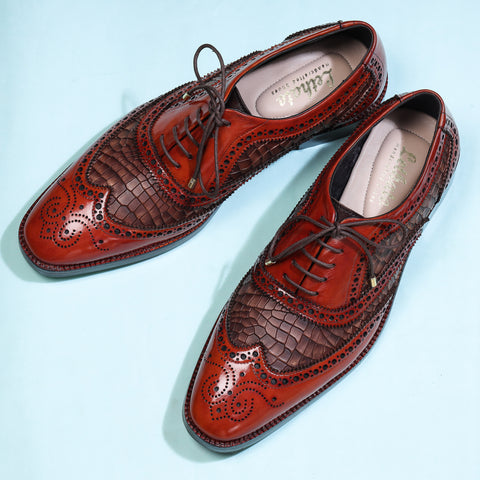 Wingtip Brogue Oxford - Croc Cognac