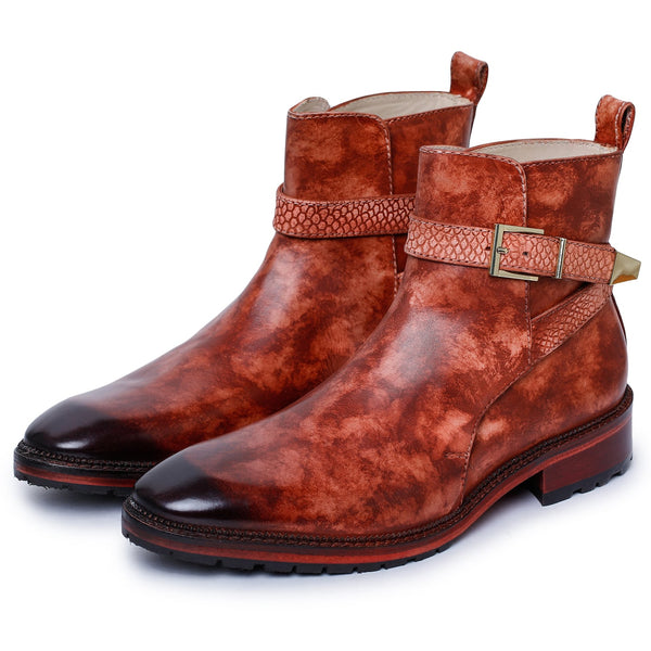 Mens Cross Strap Boots- Reddish Brown | Lethato