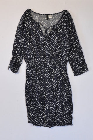 H&M Navy and White Hearts Dress Women Size 6