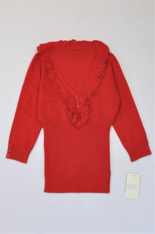 New G.Couture Red V Neck Frill Top Women Size XS