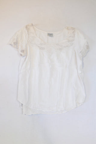 Contempo White Lace Inset Trim Top Women Size 16