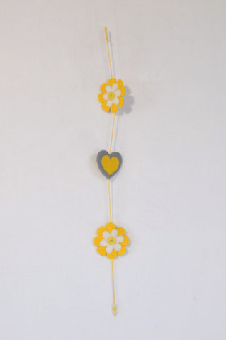 Yellow & Grey Felt Flower & Heart Hanging Decor Girls All Ages