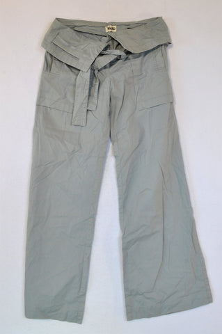 Moto Light Grey Fold Over Band Pants Women Size 6