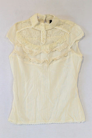 H&M Off White With Lace Detail Blouse Women Size XS