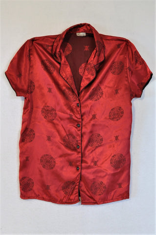 Intrigue Oriental Styled Red Button Up Shirt Women Size 32