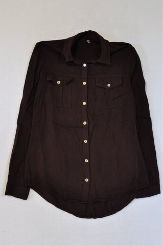 Identity Maroon Button Up Shirt Women Size 32