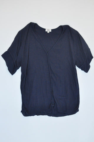 Poetry Navy V Neck Short Sleeve Blouse Women Size 10