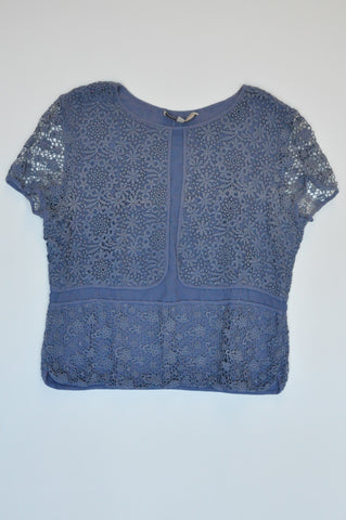 Paul & Joe Sister Dusty Blue Crochet Floral Blouse Women Size 10