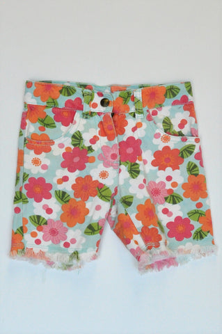 Gymboree Blue Pink & Orange Floral Frayed Edge Shorts Girls 2-3 years