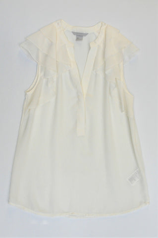 H&M Cream Sleeveless Ruffle V Neck Blouse Women Size 10