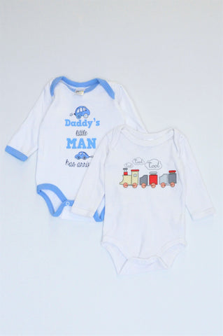 Edgars Pack Of 2 White Train & Daddy's Little Man Has Arrived Long Sleeve Baby Grows Boys 3-6 months