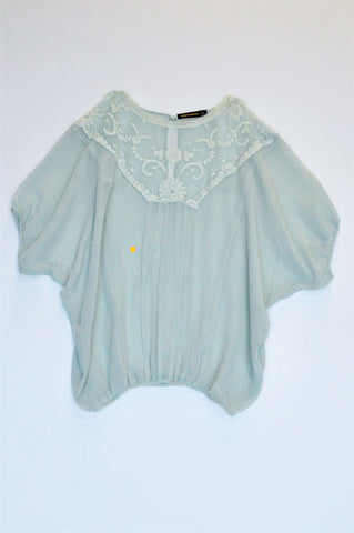 Phenomena Light Blue Sheer Batwing Blouse Women Size S