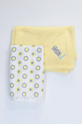Pack Of 2 Yellow Fleece & White Patterned Blankets Unisex N-B to 18 months