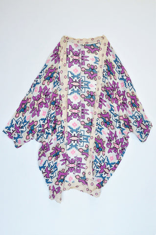 Cotton On Beige Purple & Blue Aztec Print Short Sleeve Cardigan Women Size M