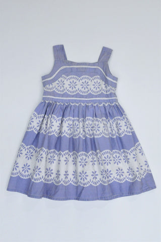 Monsoon Dusty Blue & White Patterned Button Up Dress Girls 12-18 months