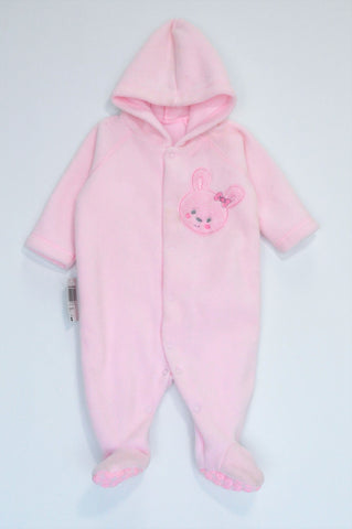 New Woolworths Light Pink Fleece Bunny Long Sleeve Onesie Girls 0-3 months