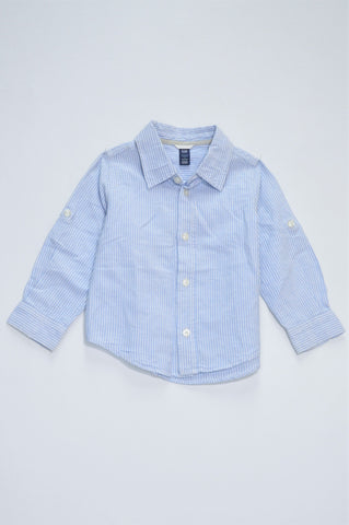 GAP Light Blue & White Pinstripe Linen Blend Long Sleeve Shirt Boys 2-3 years