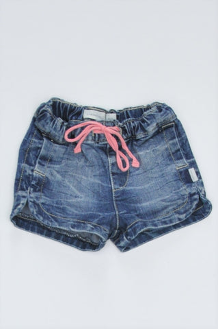 Naartjie Navy Acid Wash Drawstring Shorts Girls 6-12 months