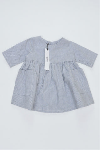 New Rupert & Rosie Blue & White Vertical Pinstripe 3/4 Sleeve Dress Girls 3-6 months