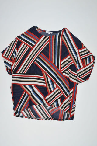 Miss Cassidy Navy & Red Patterned Lightweight Batwing Top Women Size 14