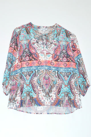 New Queenspark Peach & Blue Multi Colour Paisley Long Sleeve Top Women Size 20