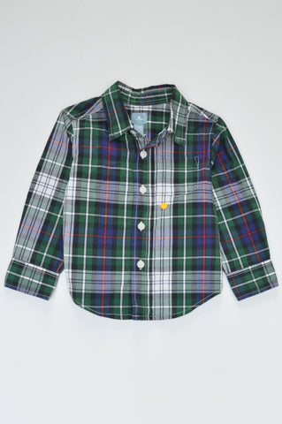 GAP Green & Navy Plaid Long Sleeve Shirt Boys 18-24 months