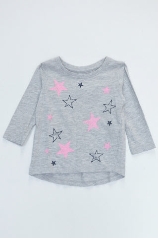 Cotton On Grey Marle Star Long Sleeve T-shirt Girls 9-12 months