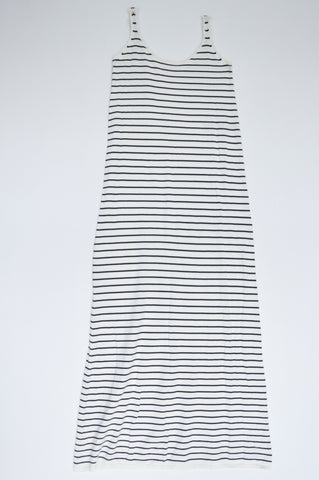 Zara White & Black Knit Striped Tank Sleeve Maxi Dress Women Size M