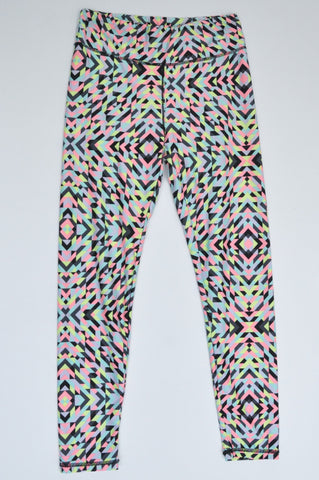 Cotton On Pink Grey Black & Yellow Geometric Patterned Sports Leggings Women Size S