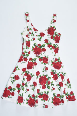 H&M White Rose Pattern Sleeveless Dress Women Size 12