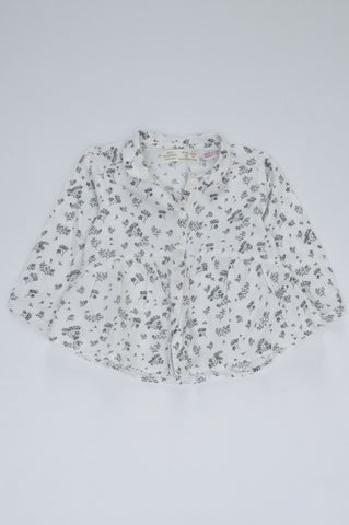 Zara White & Black Plant Patterned Long Sleeve Button Up Peplum Shirt Girls 6-9 months