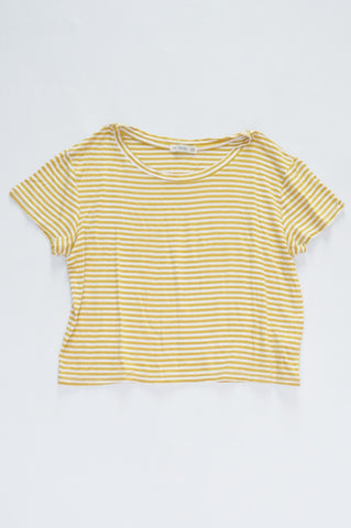Cotton On Mustard & White Striped Stretch Cropped T-shirt Women Size S