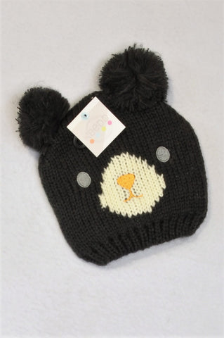 New Keedo Charcoal Bear Pom Pom Beanie Unisex 1-3 years