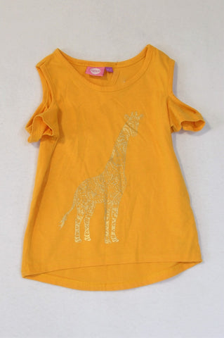 QTee Mustard Giraffe Cold Shoulder T-shirt Girls 4-5 years