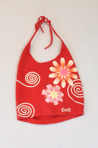 Unbranded Red & White Spiral Flower Halterneck Top Girls 4-5 years