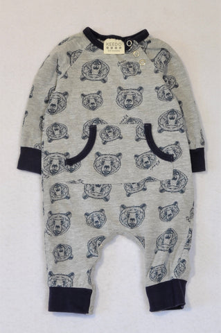 Keedo Grey & Navy Blue Trim Bear Snap Onesie Boys 0-3 months