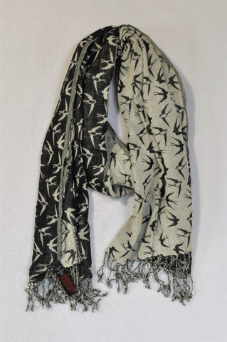 Accessorize Black & Grey Swallow Tassle Scarf Women