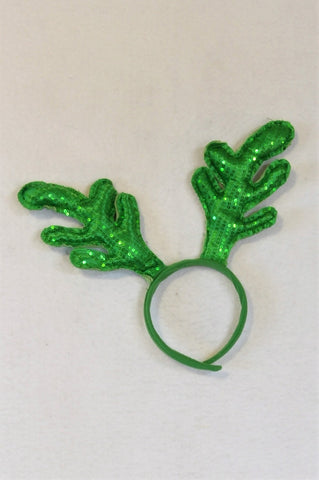 Unbranded Green Sequin Christmas Antlers Alice Band Unisex