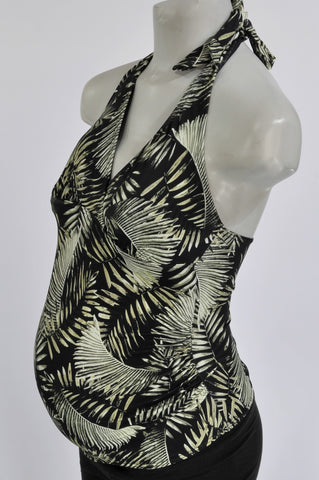 New Jacqueline Black & Green Palm Leaf Halterneck Tankini Maternity Swimsuit Women Size 36
