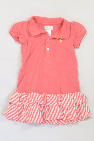 Ralph Lauren Coral Textured Striped Frill Dress Girls 6-9 months