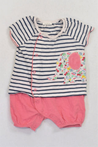 Next Navy Stripe Elephant Coral Romper Girls 6-9 months