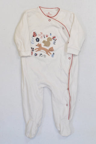 Next White Red Trim Fox & Squirrel Onesie Girls 6-9 months